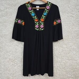 Cache Womens Embroidered Bell Sleeve Dress Black Size‎ M Boho Festival Casual